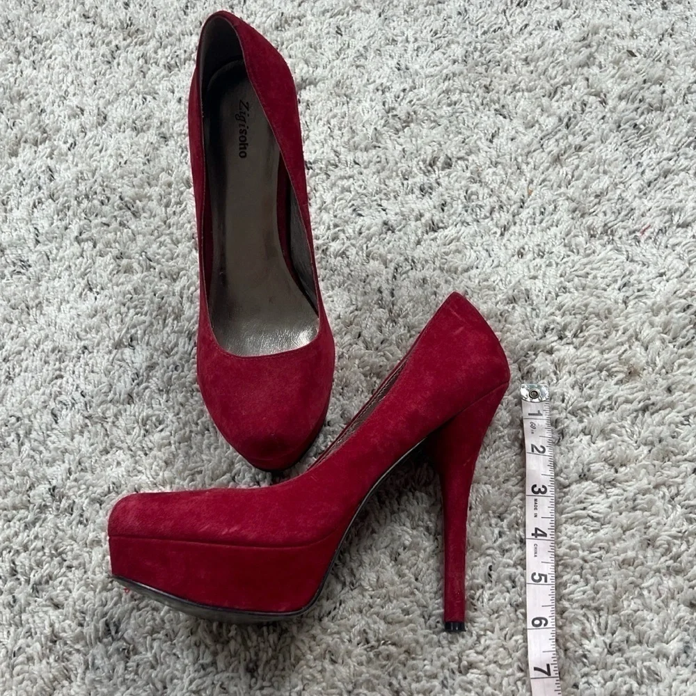 Zigi Soho Suede Leather Red Platform Stiletto Heels Pumps Size 9 Women’s
